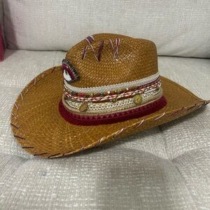 Stylish Brown Straw Hat with Red Accents